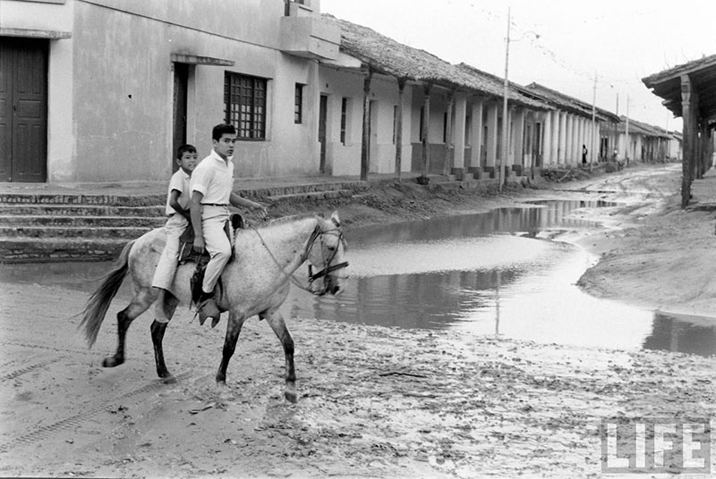         Niños a caballo sobre la calle Independencia cruzando la calle Pari
